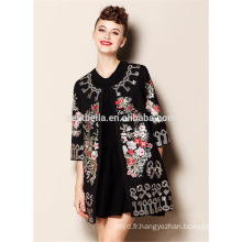 Chine Fournisseur OEM Nouveau Design Floral Black Coat Femmes Mode Long Coat